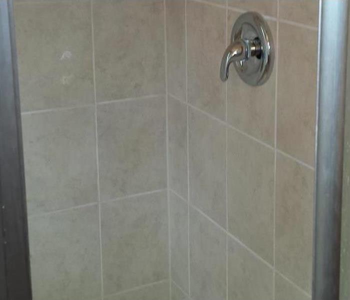 Shower stall showing new tile installed